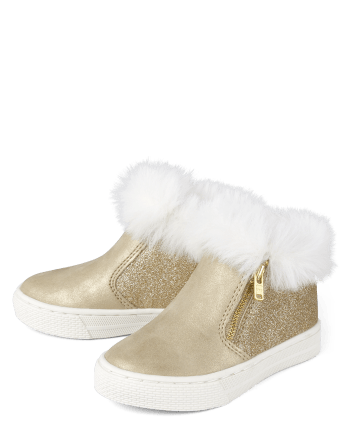 Zapatillas de deporte de caña media de piel sintética con purpurina para niñas pequeñas
