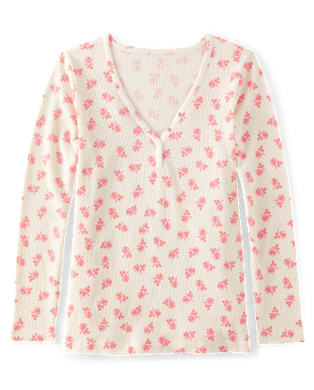 Top de pijama térmico Henley floral para mujer