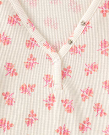 Top de pijama térmico Henley floral para mujer