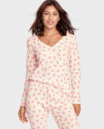 Top de pijama térmico Henley floral para mujer
