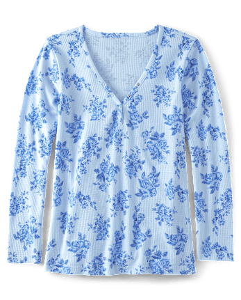 Womens Floral Thermal Henley Pajama Top
