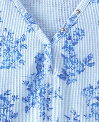 Womens Floral Thermal Henley Pajama Top