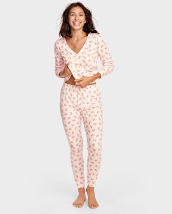 Pantalones de pijama térmicos florales para mujer