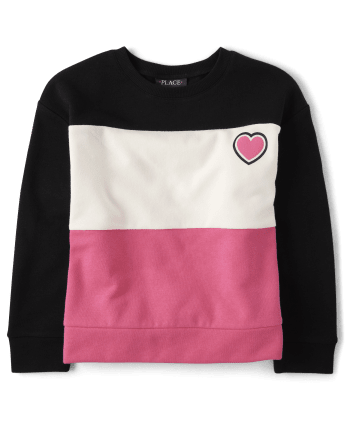 Girls Colorblock Heart French Terry Sweatshirt
