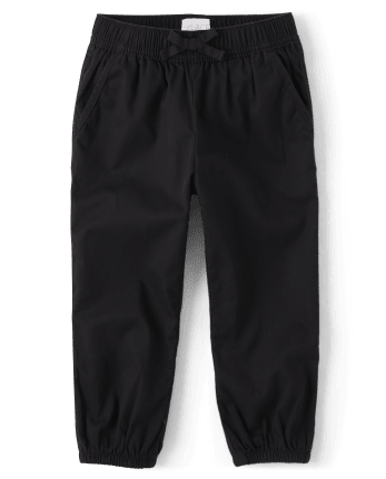 Elastic Waist Cropped Jogger Pants - Black