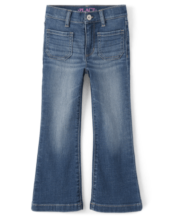 Girls Patch Pocket Flare Jeans | The Children's Place - WILLOW WASH