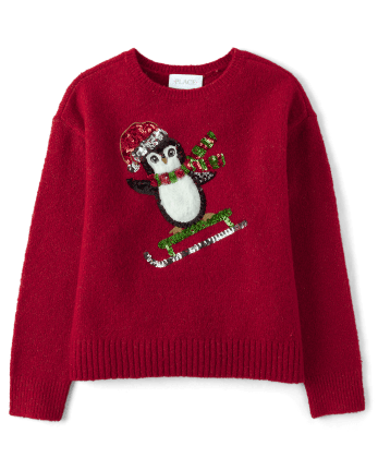 Girls Christmas Long Sleeve Sequin Penguin Sweater | The Children's ...