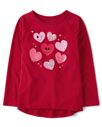 Top raglán con corazón de lentejuelas para niñas