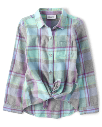 Girls Plaid Flannel Button Up Shirt