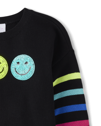 Girls Rainbow Happy Face Sweater