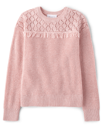 Girls Long Sleeve Cable Knit Fringe Sweater | The Children's Place ...