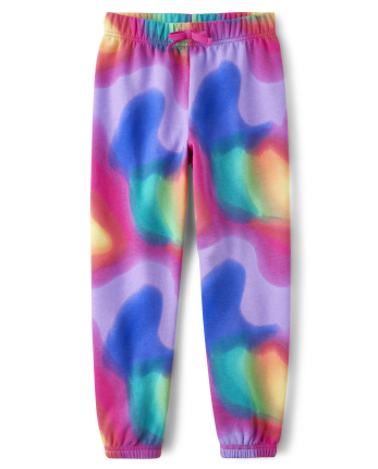 Girls Rainbow Tie Dye French Terry Jogger Pants