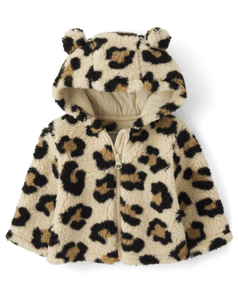 Baby Girls Long Sleeve Leopard Print Sherpa Cozy Jacket | The Children ...