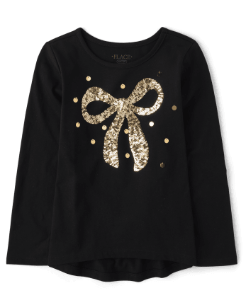 Top con estampado de lazo de lentejuelas para niñas