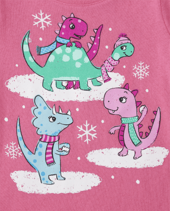Camiseta con gráfico de dinosaurios de lucha de bolas de nieve para bebés y niñas pequeñas
