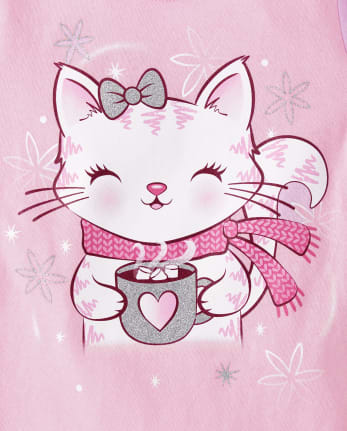 Camiseta con estampado de gato de invierno para bebés y niñas pequeñas