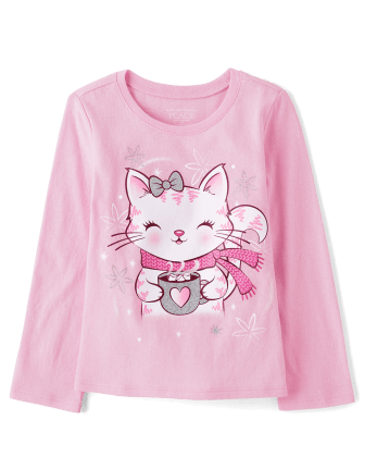 Camiseta con estampado de gato de invierno para bebés y niñas pequeñas