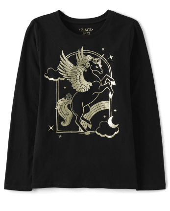 Girls Gold Unicorn Graphic Tee