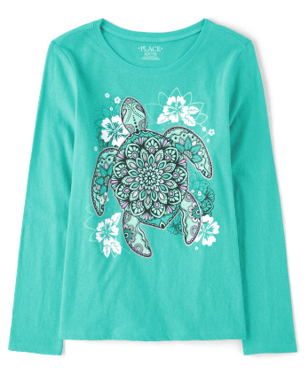 Girls Long Sleeve Turtle Graphic Tee | The Children's Place - WISHFUL GREEN