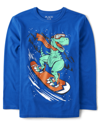 Camiseta con estampado de dinosaurio de invierno para niños