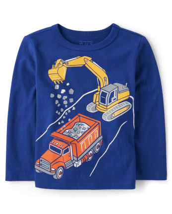 Camiseta con gráfico de vehículos de construcción para bebés y niños pequeños