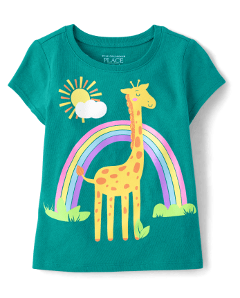 Baby And Toddler Girls Short Sleeve Giraffe Rainbow Graphic Tee | The ...