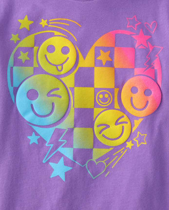 Girls Smiley Checker Heart Graphic Tee