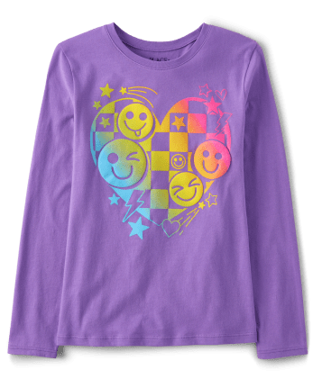 Girls Smiley Checker Heart Graphic Tee