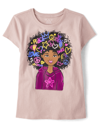 Filles T-shirt graphique Girl Power Doodles