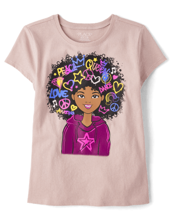 Girls Girl Power Doodles Graphic Tee