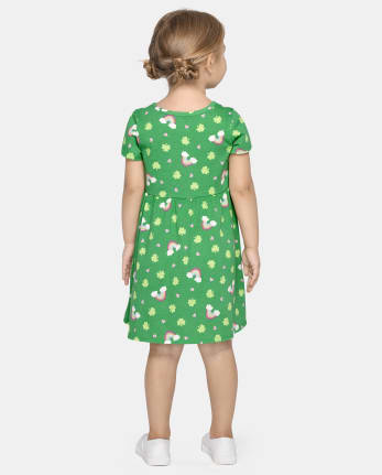Baby And Toddler Girls Mix And Match Short Sleeve St. Patrick's Day Print  Knit Babydoll Dress