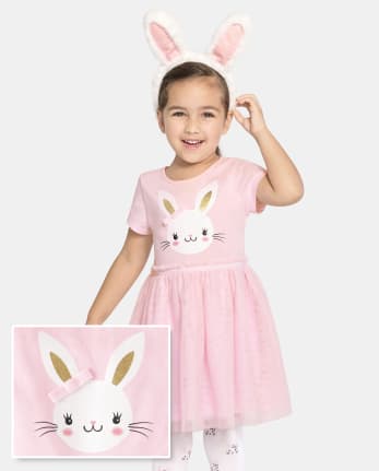 Toddler Girls Short Sleeve Bunny Mesh Woven Tutu Dress CAMEO The Children s Place