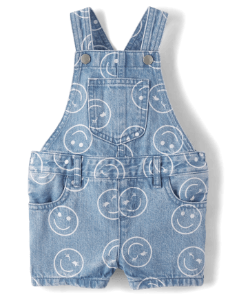 Spark - Blue Happiness - Blue denim baby dungarees with smiley faces - Molo