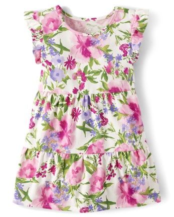 Vestido diario escalonado floral para bebés y niñas pequeñas