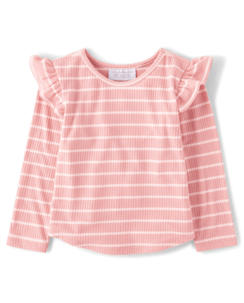 Baby And Toddler Girls Striped Ribbed Flutter Top
