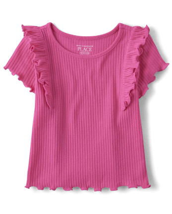 Top con volantes de canalé para niñas pequeñas