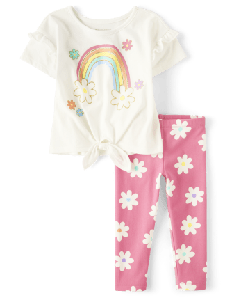 Toddler Girls Rainbow Daisy 2-Piece Outfit Set