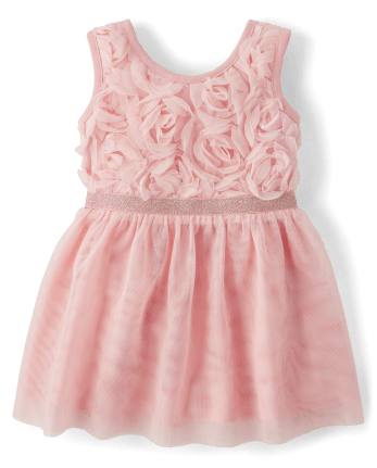 Baby And Toddler Girls Sleeveless 3D Rosette Mesh Woven Fit And