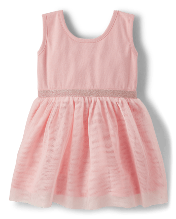 Kid Girl Solid Color Mesh Design Sleeveless Dress