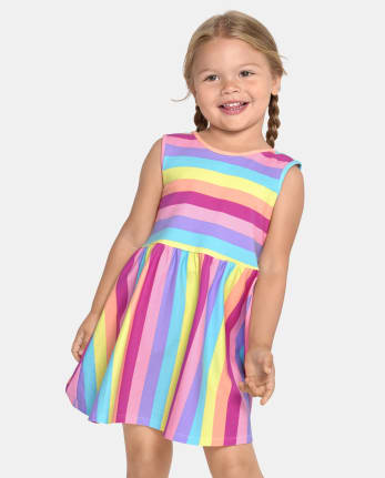 Baby And Toddler Girls Rainbow Striped Cross-Back Dress