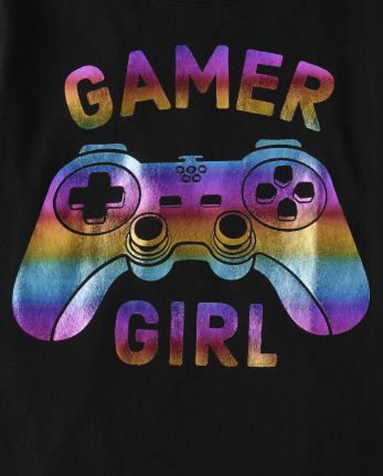 Girls Rainbow Gamer Girl Graphic Tee