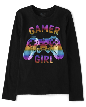 Girls Rainbow Gamer Girl Graphic Tee
