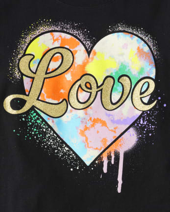 Girls Long Sleeve Love Heart Graphic Tee | The Children's Place - BLACK