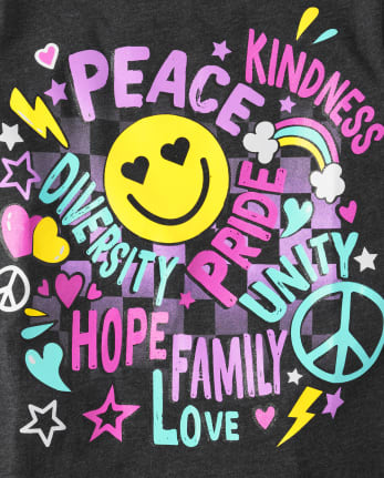 Girls Happy Face Words Graphic Tee
