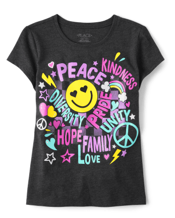 Girls Happy Face Words Graphic Tee
