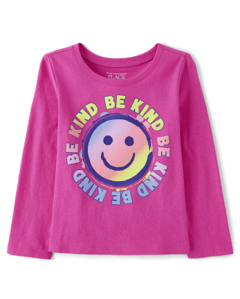 Baby And Toddler Girls Be Kind Happy Face Graphic Tee