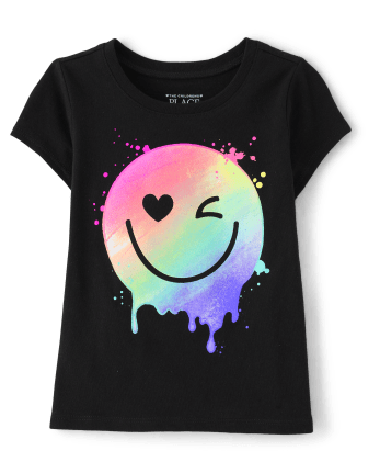 Baby And Toddler Girls Rainbow Happy Face Graphic Tee