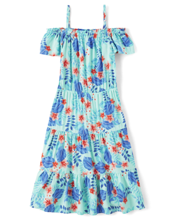 Vestido escalonado tropical familiar a juego para mujer