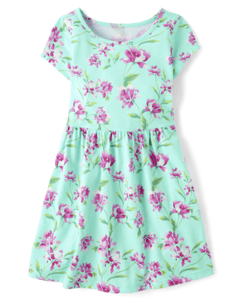 Girls Mix And Match Short Sleeve Floral Print Knit Everyday Dress | The ...