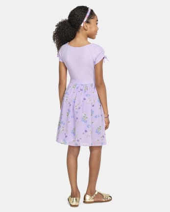 Girls Short Raglan Sleeve Floral Woven Fit And Flare Dress